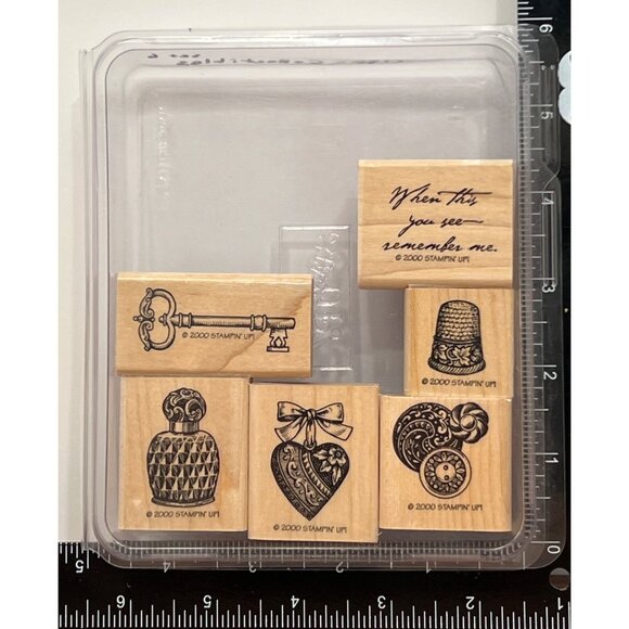 Stampin Up! Antique Collectibles Wood Mounted Rubber Stamp Set Of 6 2000 - Picture 1 of 5